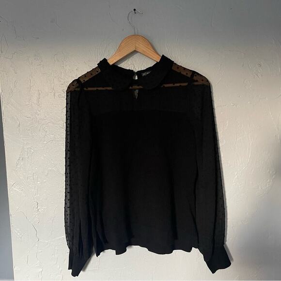 Adrianna Papel Swiss Dot + Knit Blouse Peter Pan Collar Date Night Holiday Small - Picture 1 of 7